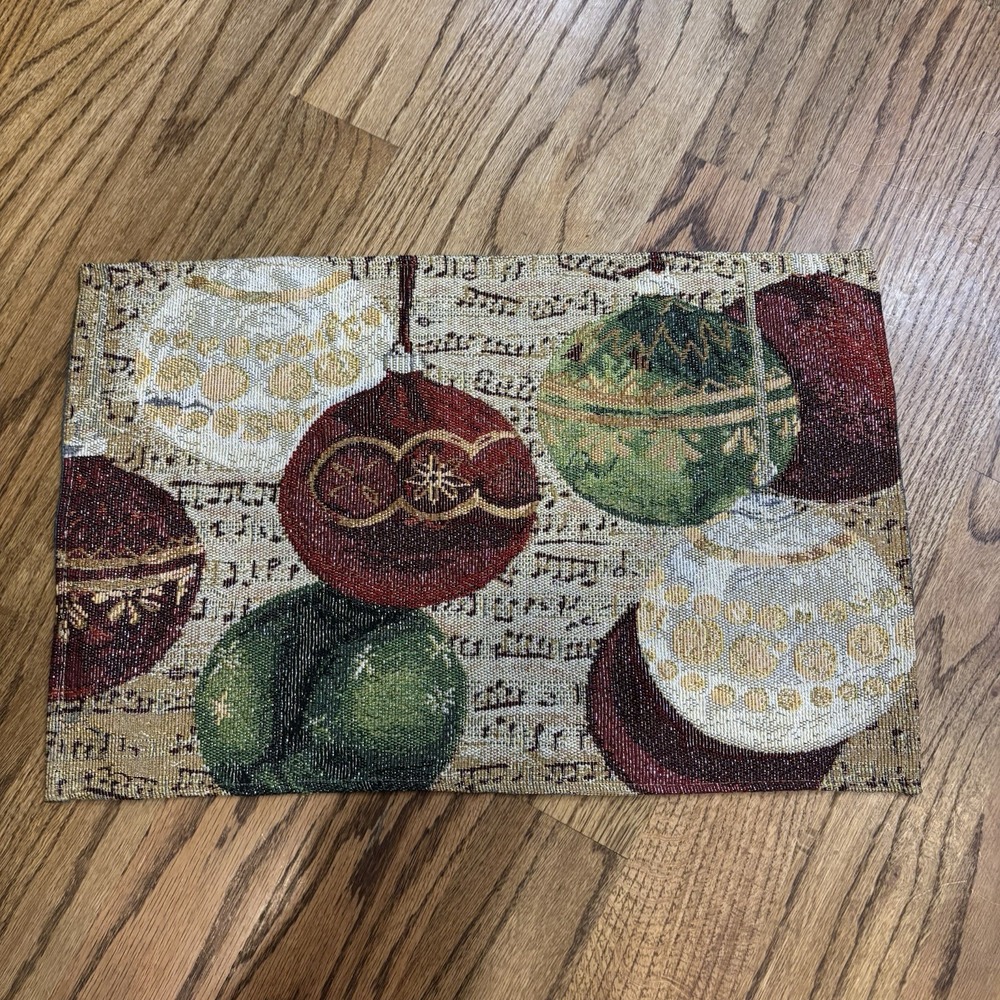 Holiday Time Christmas Ornament‎ Tapestry Placemats Set of 5 Vintage 20"x13"